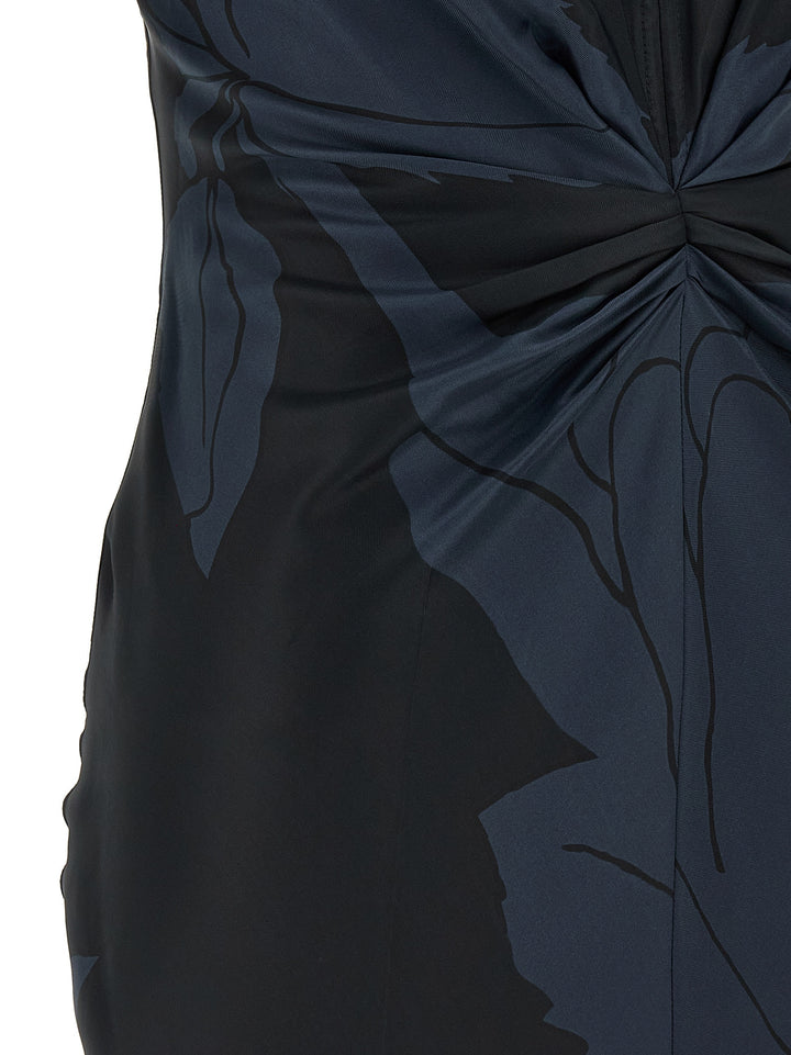 Victoria Beckham Gathered V-Neck Abiti - Blu | 46046744b5d557ca38406f47f0d4cded8d6e4467