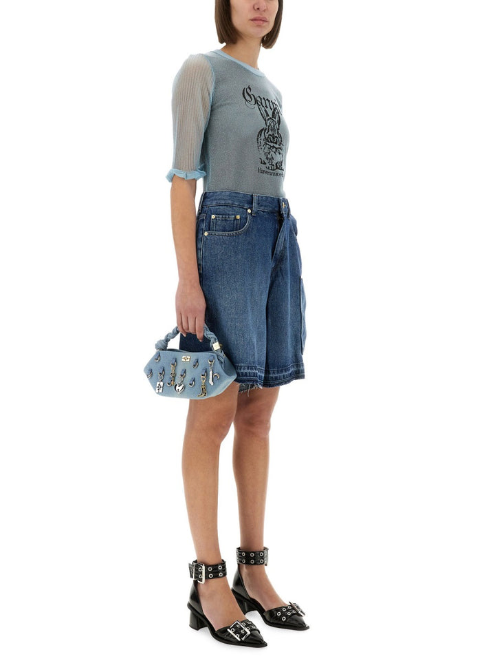 Ganni Top - Bianco, Azzurro | Wanan Luxury