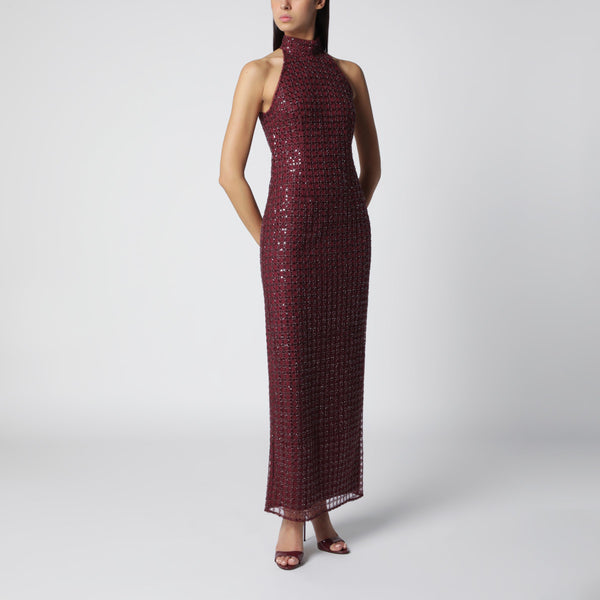 Burgundy Beaded Maxi Dress