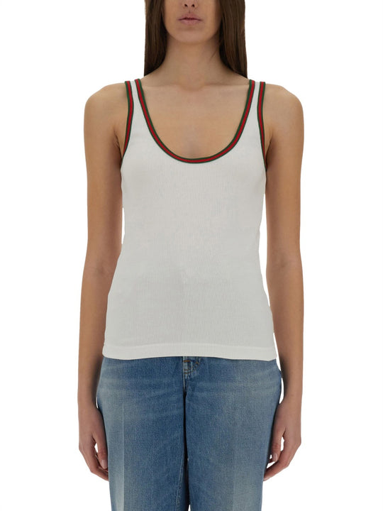 Ribbed Cotton Tank Top With Web