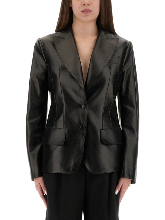 Leather Jacket With Spear Lapels