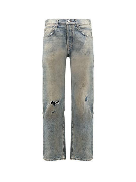 Straight Leg Jeans With Destroyed Effect
