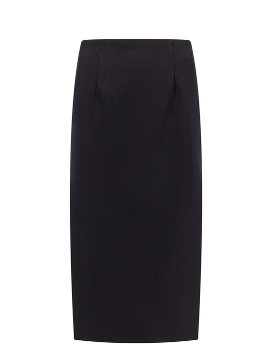 Virgin Wool Longuette Skirt With Slits And Silk Lining