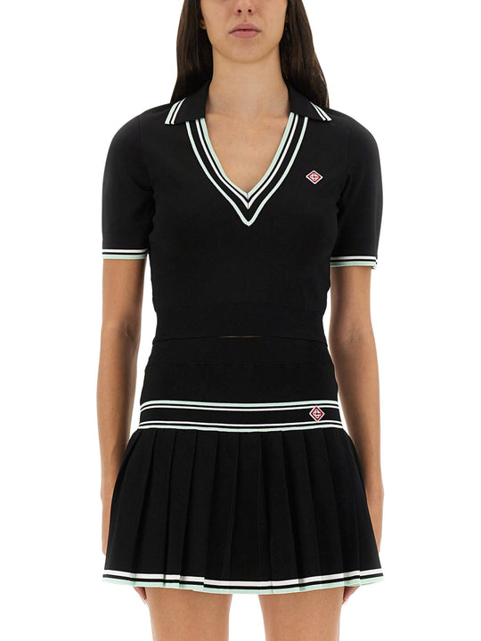 Viscose V-Neck Polo Shirt