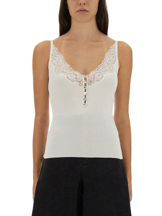 Ribbed Knit Top With Lace
