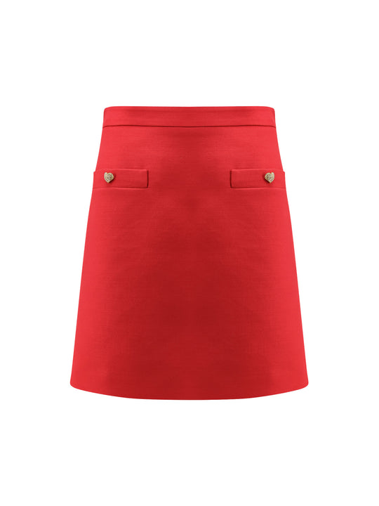Crepe Couture Skirt With Heart Jewel Buttons