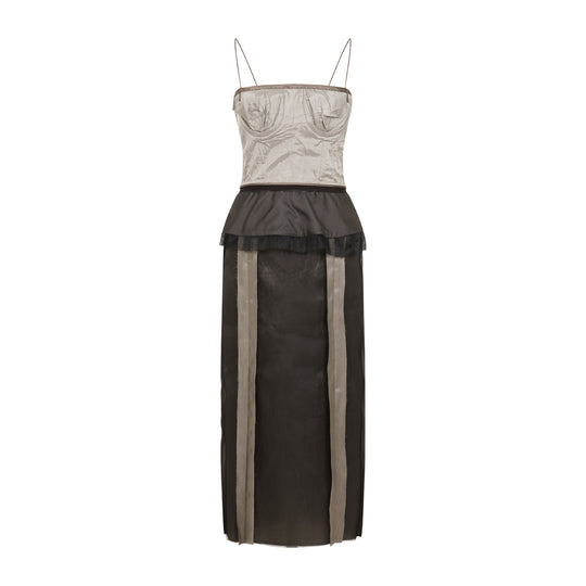 Silver And Black Silk Midi Dress