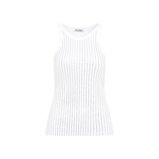 White Crystal Cotton Ribbed Jersey Tank