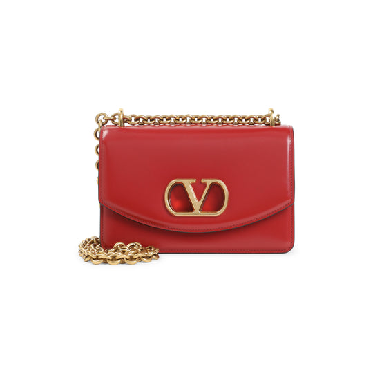 Red Calf Leather Vain Small Shoulder Bag