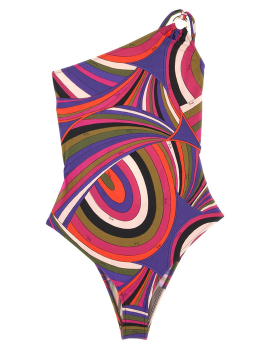 Iris Print One-Shoulder Swimsuit