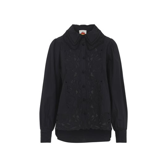 Black Ebroidered Long Sleeve Cotton Shirt