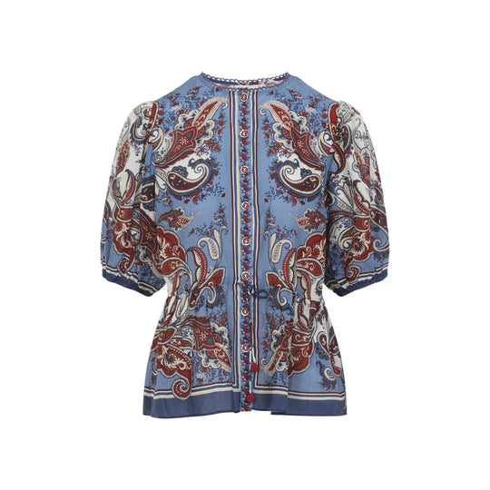 Light Blue Paisley Scarf Cotton Shirt