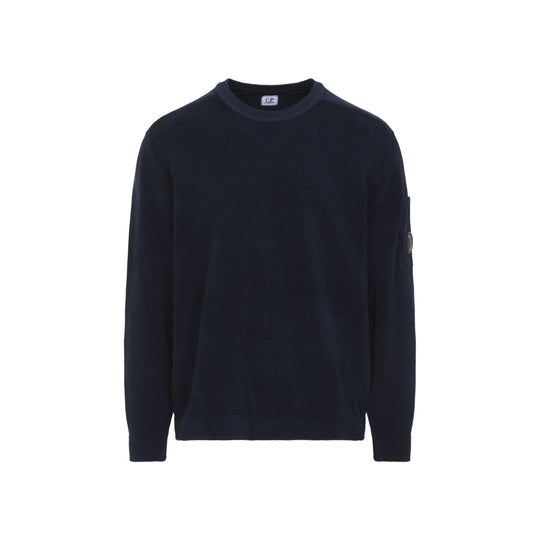 Navy Blue Crewneck Lens Cotton Pullover