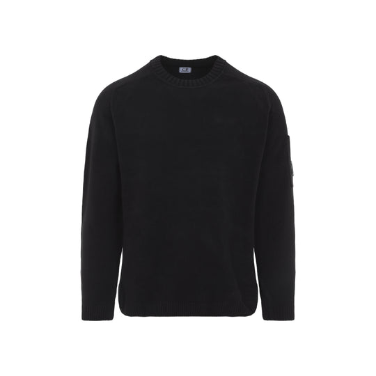 Black Crewneck Lens Cotton Pullover