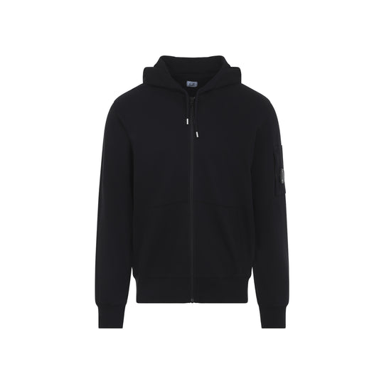 Black Zip Lens Cotton Hoodie