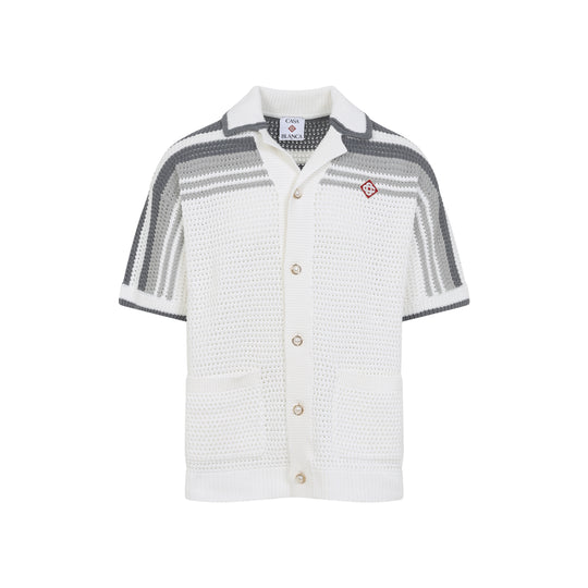 White And Grey Crocheted Cotton Shirt