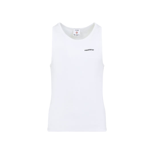 White Ribbed Cotton Tank Top