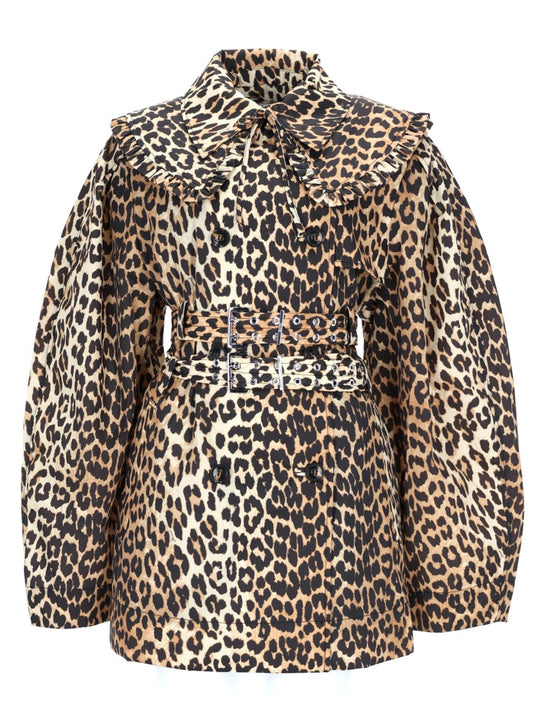 Short Trench Coat With Leopard Print