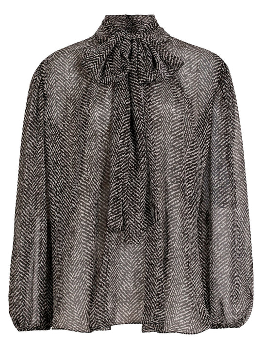 Camicia In Chiffon Di Seta Stampa Chevron