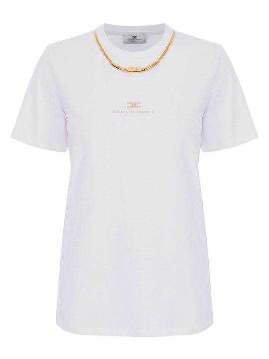 T-Shirt In Jersey Di Cotone Con Collana