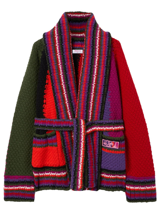 Cardigan Oversize Color Block Stampa Orchidee