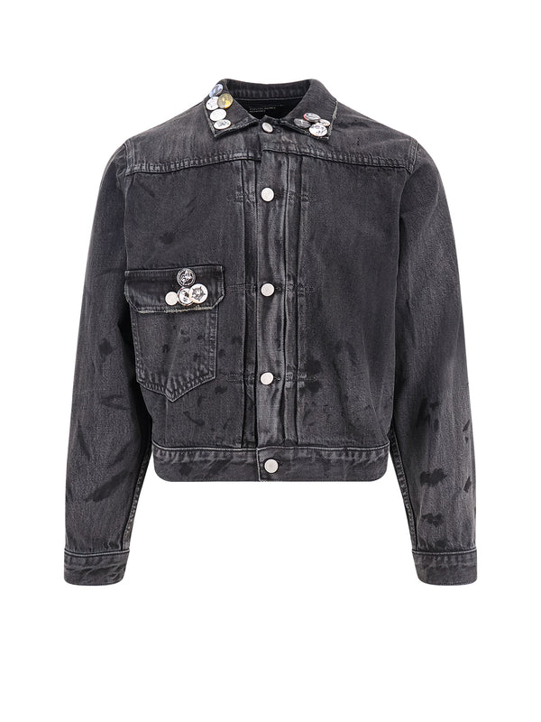 Giacca in Denim con Effetto Usurato