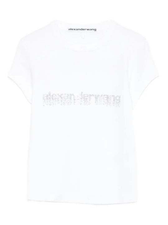 T-Shirt Mini In Cotone Con Logo In Strass Termoapplicati