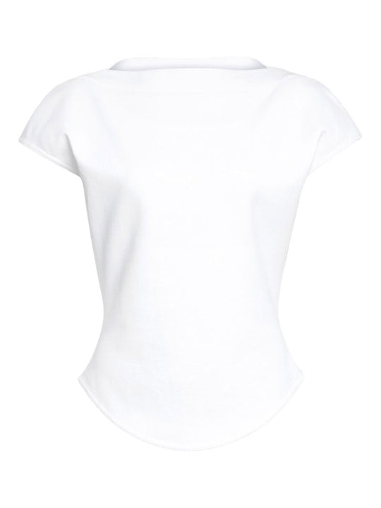 T-Shirt Aderente In Cotone Con Maniche Ad Aletta