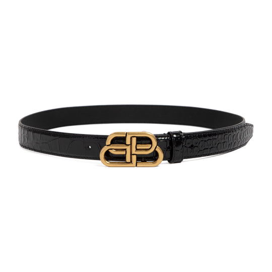 Black Leather Bb Thin Belt