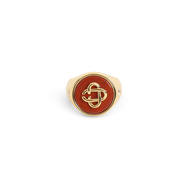 Stone Signet Gold-Tone Brass Ring
