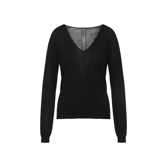 Black Virgin Wool V Neck Pull