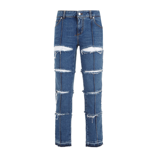 Blue Stone Wash Denim Cotton Pants