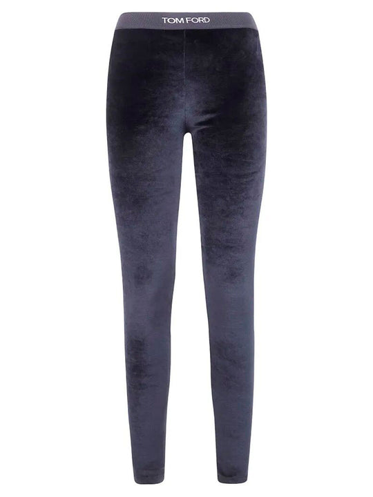 Leggings In Velluto Lucido Elasticizzato Con Banda Elastica Logo