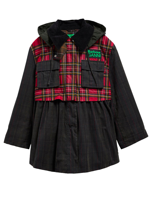 Barbour X Ganni: Giacca Cerata Con Peplo E Dettagli In Tartan