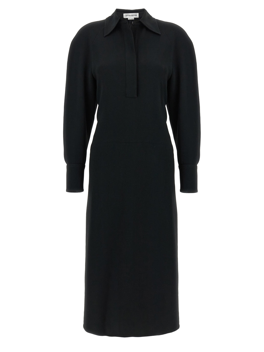 Victoria Beckham Long Sleeve Polo Collar Midi Abiti - Nero | 9ba4e85f7c484b9a7b5f581fcca40b2e00e84c0c