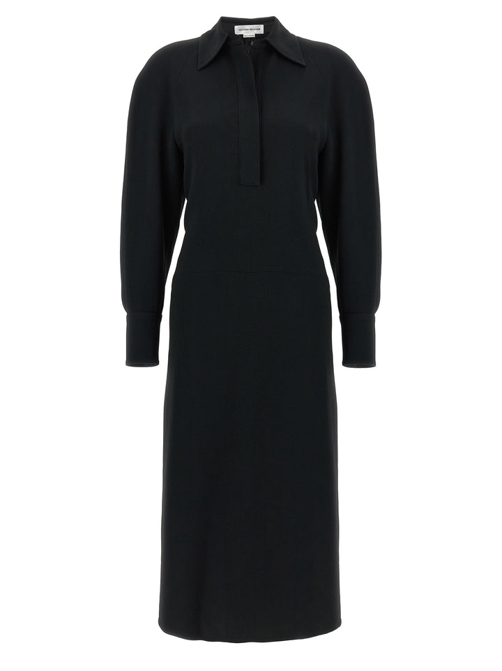 Victoria Beckham Long Sleeve Polo Collar Midi Abiti - Nero | 9ba4e85f7c484b9a7b5f581fcca40b2e00e84c0c