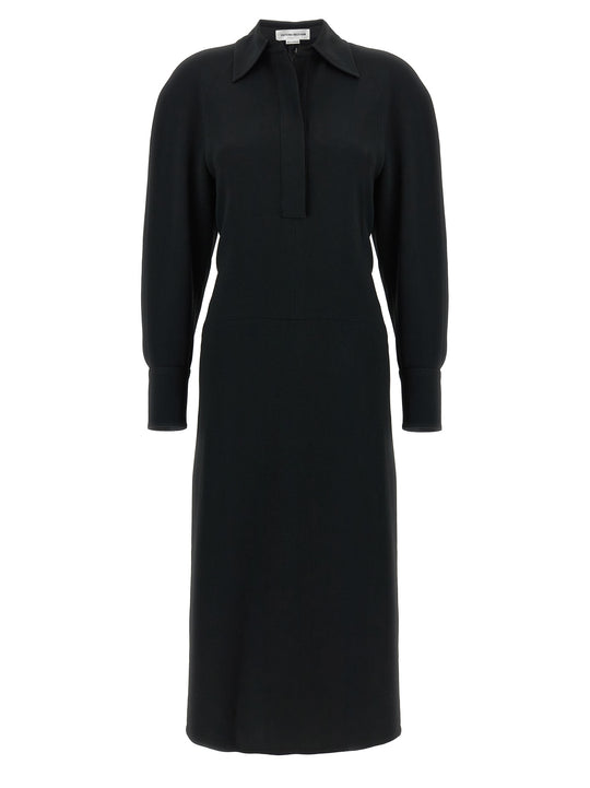 Long Sleeve Polo Collar Midi Abiti Nero
