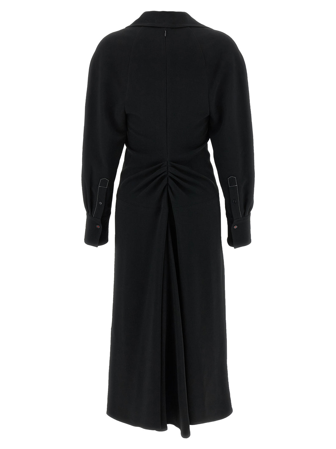 Victoria Beckham Long Sleeve Polo Collar Midi Abiti - Nero | 147e2162f3dfeac90fa63b5d4e8e99c215df7645