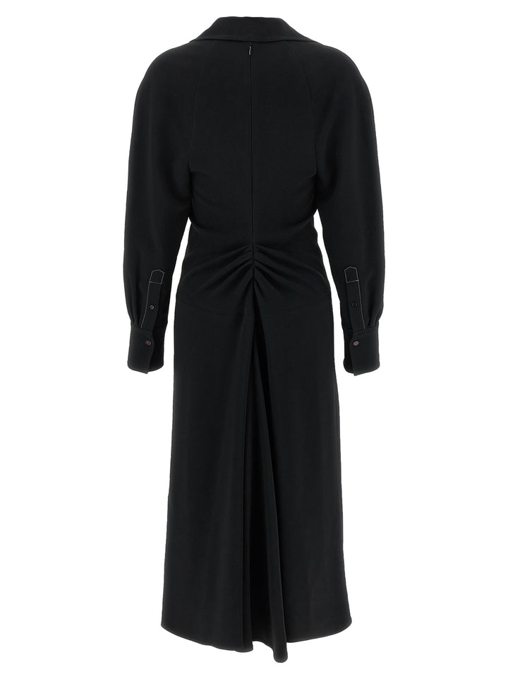 Victoria Beckham Long Sleeve Polo Collar Midi Abiti - Nero | 147e2162f3dfeac90fa63b5d4e8e99c215df7645