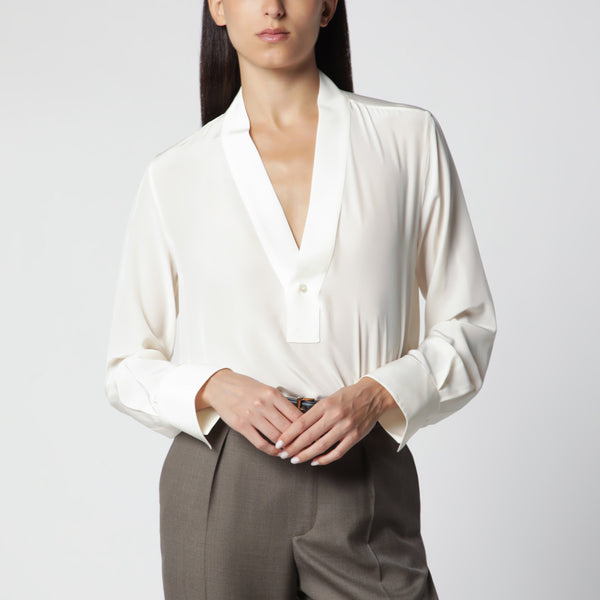 Ivory Silk V-Neck Blouse