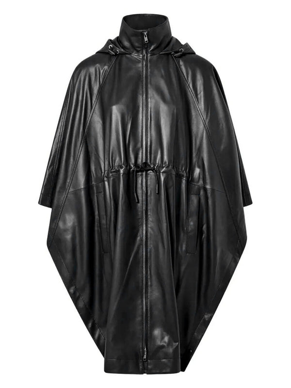 Mantella In Pelle Nera Con Coulisse