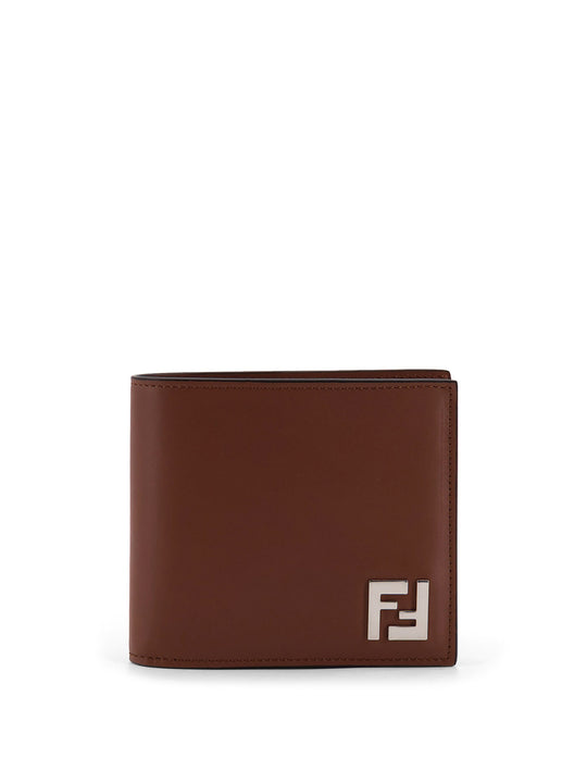 Leather And Ff Jacquard Fabric Bifold Wallet