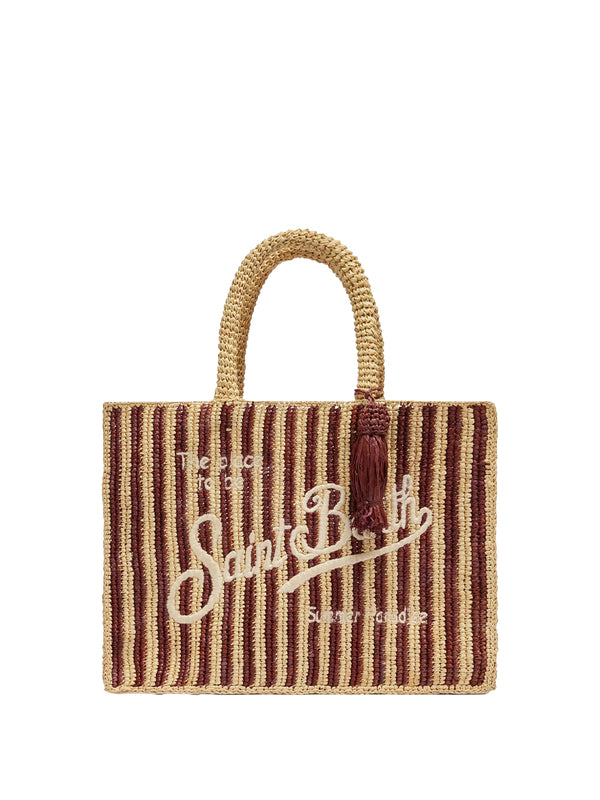 Borsa Colette In Rafia A Righe Marroni Con Logo Ricamato