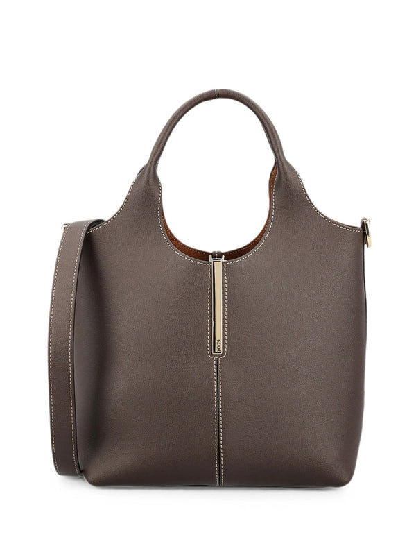 Borsa Shopping In Pelle Mini Con Barra In Metallo