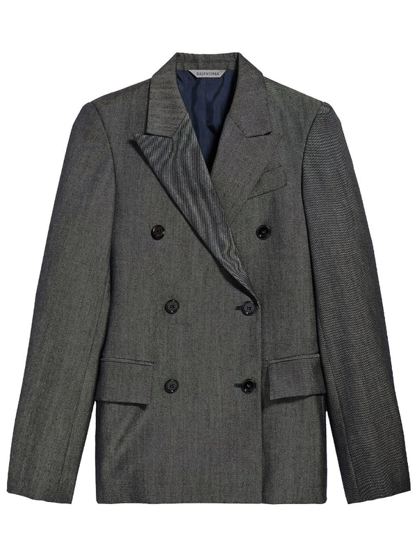 Giacca Sartoriale Doppiopetto In Twill Di Lana Effetto Denim