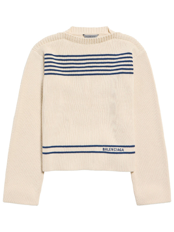 Maglione Con Scollo A Barchetta In Maglia Di Cotone A Coste