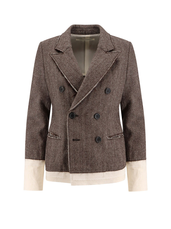 Wool Blend Blazer With Frayed Profiles