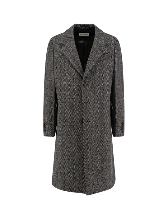 Wool Blend Coat With Herringbone Motif