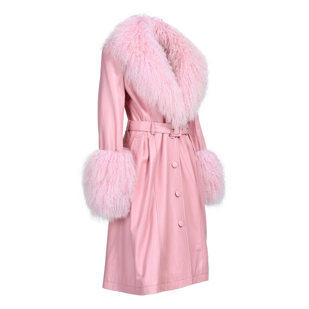 Cappotto Sac Rosa in Pelle e Mongolia