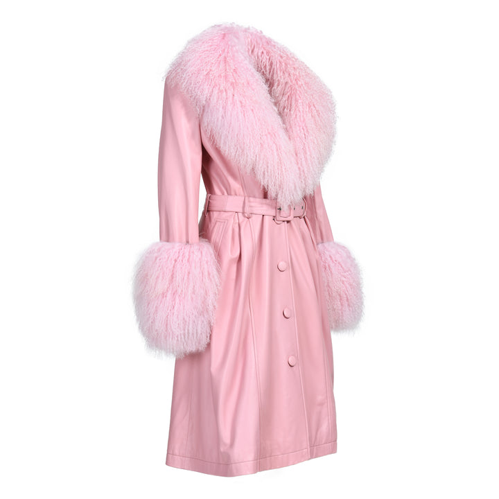 Cappotto Sac Rosa in Pelle e Mongolia